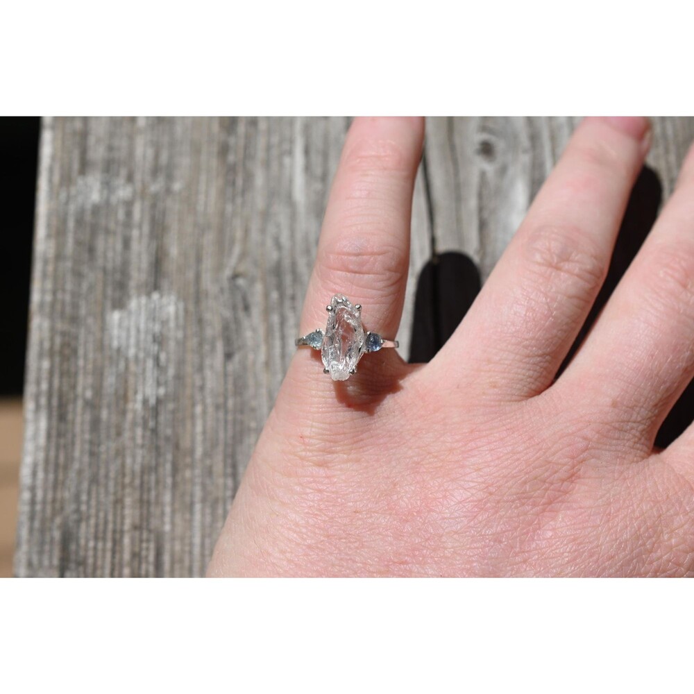 Engagement ring Montana sapphire and Lake County diamond  size 5 6 7 8 9 10 avel
